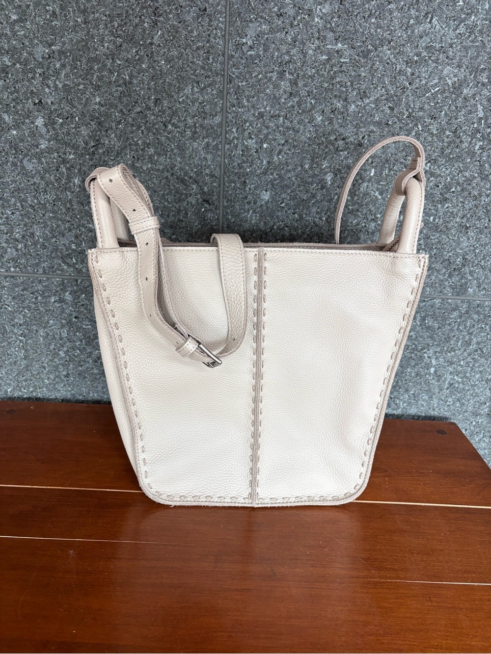 The Sak Cream Pebble Leather Shoulder Bag